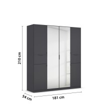 Drehtürenschrank >Ticao<  2 Schübe, 3 Stangen, grau metallic / Spiegel - 181x210x54cm (B/H/T)