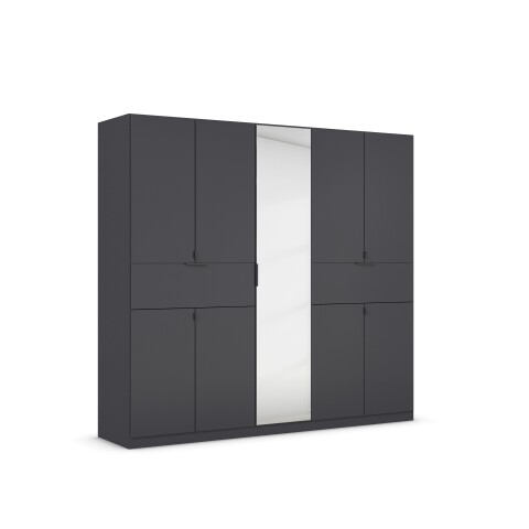 Drehtürenschrank >Ticao< 2 Schübe, 3 Stangen, grau metallic / Spiegel - 226x210x54 (B/H/T)