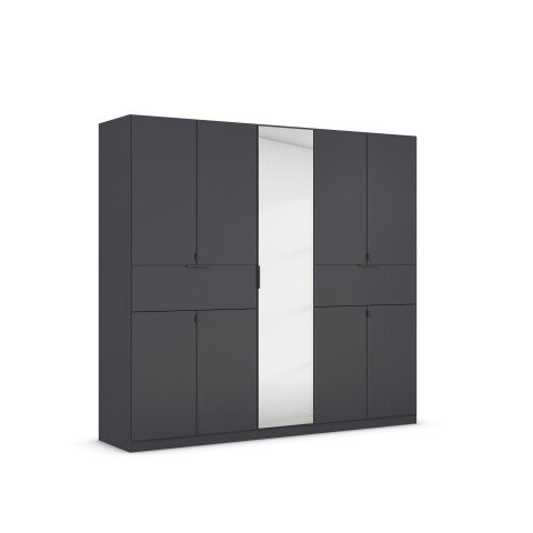 Drehtürenschrank >Ticao< 2 Schübe, 3 Stangen, grau metallic / Spiegel - 226x210x54 (B/H/T)