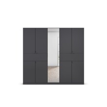 Drehtürenschrank >Ticao< 2 Schübe, 3 Stangen, grau metallic / Spiegel - 226x210x54 (B/H/T)