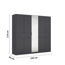 Drehtürenschrank >Ticao< 2 Schübe, 3 Stangen, grau metallic / Spiegel - 226x210x54 (B/H/T)