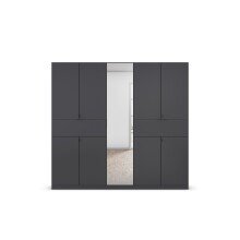 Drehtürenschrank >Ticao< 2 Schübe, 3 Stangen, grau metallic / Spiegel - 226x210x54 (B/H/T)