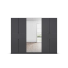 Drehtürenschrank >Ticao< 2 Schübe, 3 Stangen, grau metallic / Spiegel - 271x210x54cm (B/H/T)