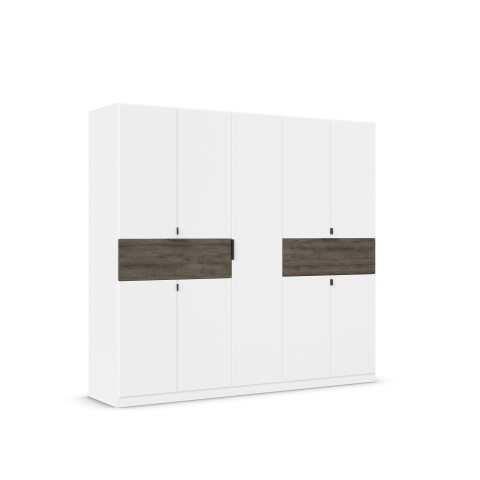 Drehtürenschrank >Ticao< 2 Schübe, 3 Stangen, alpinweiß / Eiche dunkel Dekor - 226x210x54 BxHxT