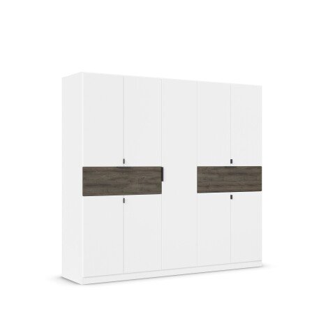 Drehtürenschrank >Ticao< 2 Schübe, 3 Stangen, alpinweiß / Eiche dunkel Dekor - 226x210x54 BxHxT