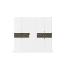 Drehtürenschrank >Ticao< 2 Schübe, 3 Stangen, alpinweiß / Eiche dunkel Dekor - 226x210x54 BxHxT