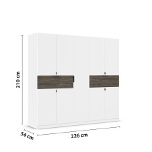 Drehtürenschrank >Ticao< 2 Schübe, 3 Stangen, alpinweiß / Eiche dunkel Dekor - 226x210x54 BxHxT