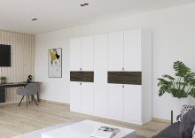Drehtürenschrank >Ticao< 2 Schübe, 3 Stangen, alpinweiß / Eiche dunkel Dekor - 226x210x54 BxHxT
