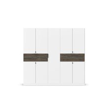 Drehtürenschrank >Ticao< 2 Schübe, 3 Stangen, alpinweiß / Eiche dunkel Dekor - 226x210x54 BxHxT