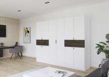 Drehtürenschrank >Ticao< 2 Schübe, 3 Stangen, alpinweiß / Eiche dunkel Dekor- 271x210x54 BxHxT