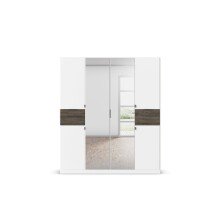 Drehtürenschrank >Ticao< 2 Schübe, weiß / Eiche dunkel Dekor / Spiegel - 181x210x54cm (B/H/T)