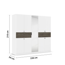 Drehtürenschrank >Ticao< 2 Schübe, weiß / Eiche dunkel Dekor / Spiegel - 226x210x54cm (B/H/T)