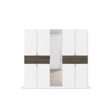 Drehtürenschrank >Ticao< 2 Schübe, weiß / Eiche dunkel Dekor / Spiegel - 226x210x54cm (B/H/T)