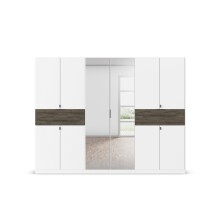 Drehtürenschrank >Ticao< 2 Schübe, weiß / Eiche dunkel Dekor / Spiegel - 271x210x54cm (B/H/T)