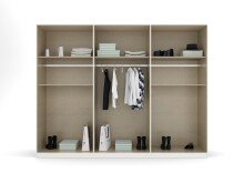 Drehtürenschrank >Ticao< 2 Schübe, weiß / Eiche dunkel Dekor / Spiegel - 271x210x54cm (B/H/T)