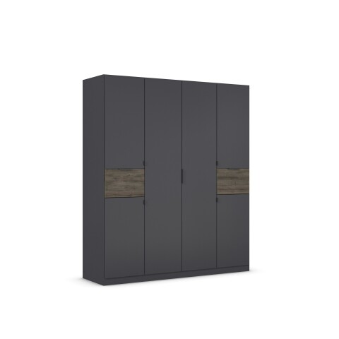 Drehtürenschrank >Ticao< 2 Schübe, grau metallic / Eiche dunkel Dekor - 181x210x54cm (B/H/T)