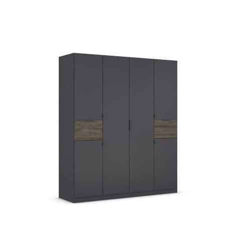Drehtürenschrank >Ticao< 2 Schübe, grau metallic / Eiche dunkel Dekor - 181x210x54cm (B/H/T)