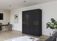 Drehtürenschrank >Ticao< 2 Schübe, grau metallic / Eiche dunkel Dekor - 181x210x54cm (B/H/T)