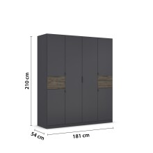 Drehtürenschrank >Ticao< 2 Schübe, grau metallic / Eiche dunkel Dekor - 181x210x54cm (B/H/T)