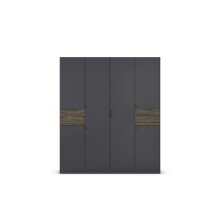 Drehtürenschrank >Ticao< 2 Schübe, grau metallic / Eiche dunkel Dekor - 181x210x54cm (B/H/T)