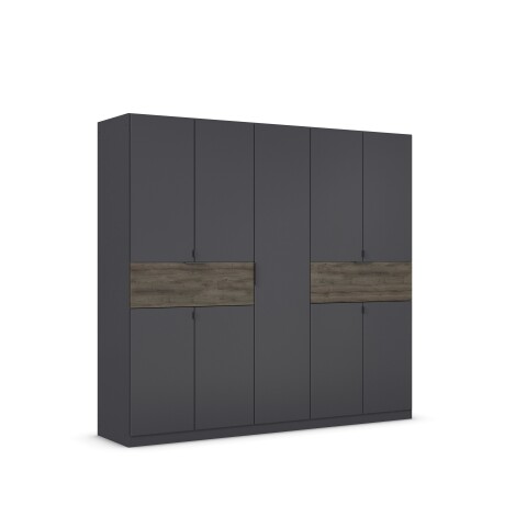 Drehtürenschrank >Ticao< 2 Schübe, grau metallic / Eiche dunkel Dekor - 226x210x54cm (B/H/T)