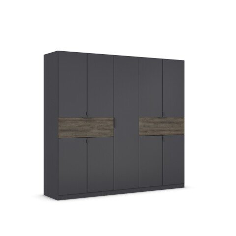 Drehtürenschrank >Ticao< 2 Schübe, grau metallic / Eiche dunkel Dekor - 226x210x54cm (B/H/T)