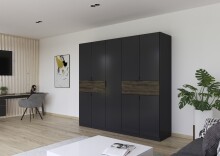 Drehtürenschrank >Ticao< 2 Schübe, grau metallic / Eiche dunkel Dekor - 226x210x54cm (B/H/T)
