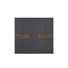 Drehtürenschrank >Ticao< 2 Schübe, grau metallic / Eiche dunkel Dekor - 226x210x54cm (B/H/T)