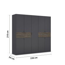 Drehtürenschrank >Ticao< 2 Schübe, grau metallic / Eiche dunkel Dekor - 226x210x54cm (B/H/T)