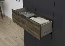 Drehtürenschrank >Ticao< 2 Schübe, grau metallic / Eiche dunkel Dekor - 226x210x54cm (B/H/T)
