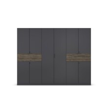 Drehtürenschrank >Ticao< 2 Schübe, grau metallic / Eiche dunkel Dekor - 271x210x54cm (B/H/T)
