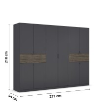 Drehtürenschrank >Ticao< 2 Schübe, grau metallic / Eiche dunkel Dekor - 271x210x54cm (B/H/T)