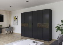 Drehtürenschrank >Ticao< 2 Schübe, grau metallic / Eiche dunkel Dekor - 271x210x54cm (B/H/T)