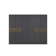 Drehtürenschrank >Ticao< 2 Schübe, grau metallic / Eiche dunkel Dekor - 271x210x54cm (B/H/T)