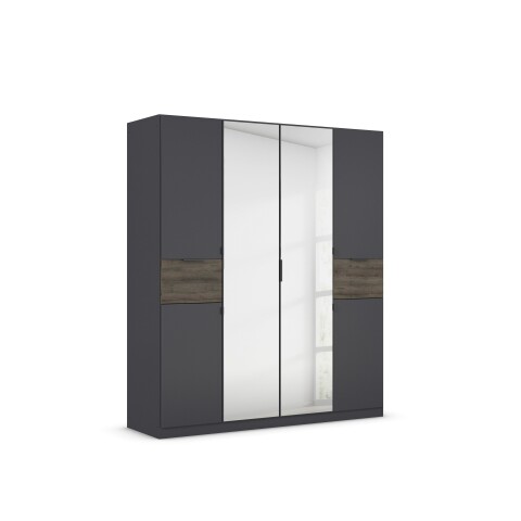 Drehtürenschrank >Ticao< grau metallic / Eiche dunkel Dekor / Spiegel - 181x210x54cm (B/H/T)