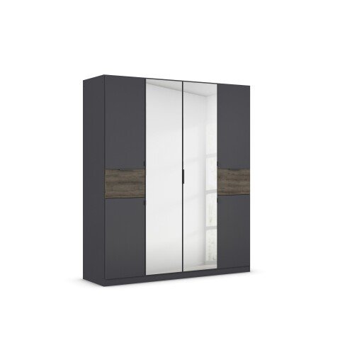 Drehtürenschrank >Ticao< grau metallic / Eiche dunkel Dekor / Spiegel - 181x210x54cm (B/H/T)