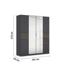 Drehtürenschrank >Ticao< grau metallic / Eiche dunkel Dekor / Spiegel - 181x210x54cm (B/H/T)