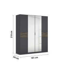 Drehtürenschrank >Ticao< grau metallic / Eiche dunkel Dekor / Spiegel - 181x210x54cm (B/H/T)