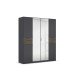 Drehtürenschrank >Ticao< grau metallic / Eiche dunkel Dekor / Spiegel - 181x210x54cm (B/H/T)
