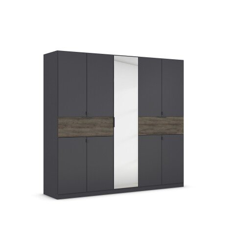 Drehtürenschrank >Ticao< grau metallic / Eiche dunkel Dekor / Spiegel - 226x210x54cm (B/H/T)