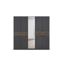 Drehtürenschrank >Ticao< grau metallic / Eiche dunkel Dekor / Spiegel - 226x210x54cm (B/H/T)