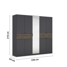 Drehtürenschrank >Ticao< grau metallic / Eiche dunkel Dekor / Spiegel - 226x210x54cm (B/H/T)