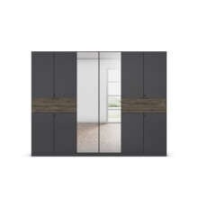 Drehtürenschrank >Ticao< grau metallic / Eiche dunkel Dekor / Spiegel - 271x210x54cm (B/H/T)