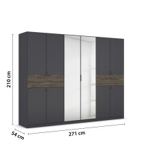 Drehtürenschrank >Ticao< grau metallic / Eiche dunkel Dekor / Spiegel - 271x210x54cm (B/H/T)