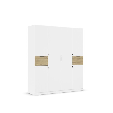 Drehtürenschrank >Ticao< 2 Schübe, 3 Stangen, weiß / Eiche Artisan Dekor - 181x210x54 (BxHxT)