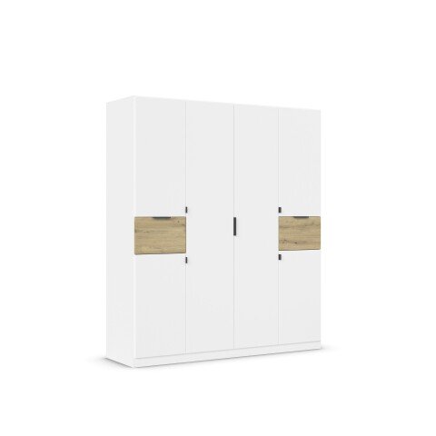 Drehtürenschrank >Ticao< 2 Schübe, 3 Stangen, weiß / Eiche Artisan Dekor - 181x210x54 (BxHxT)