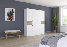 Drehtürenschrank >Ticao< 2 Schübe, 3 Stangen, weiß / Eiche Artisan Dekor - 181x210x54 (BxHxT)