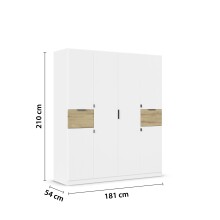 Drehtürenschrank >Ticao< 2 Schübe, 3 Stangen, weiß / Eiche Artisan Dekor - 181x210x54 (BxHxT)