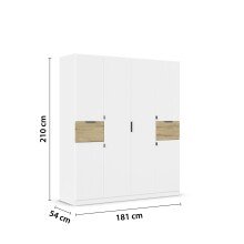Drehtürenschrank >Ticao< 2 Schübe, 3 Stangen, weiß / Eiche Artisan Dekor - 181x210x54 (BxHxT)