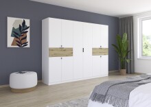 Drehtürenschrank >Ticao< 2 Schübe, 3 Stangen, weiß / Eiche Artisan Dekor - 271x210x54 (BxHxT)